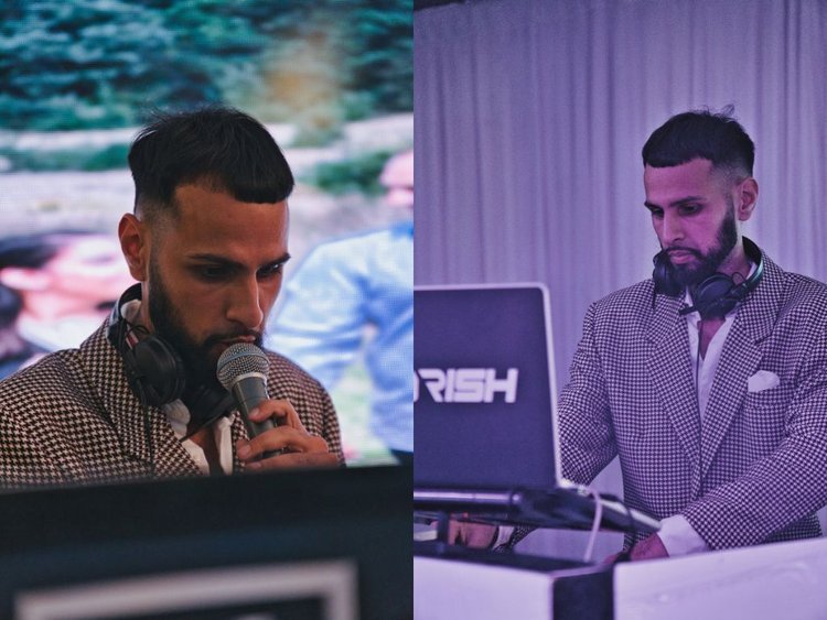 DJ Rish on the mic and behind the decks at a wedding